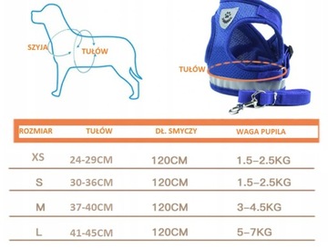 SZELKI SPACEROWE BEZUCISKOWE DLA KOTA + SMYCZ REGULOWANE ODBLASK ROZMIAR S