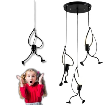 LAMPA SUFITOWA LOFT czarna LUDZIKI HUMANOID LED NOWOCZESNA WISZĄCA