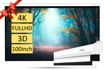 EKRAN PROJEKCYJNY DUŻY ELEKTRYCZNY 4K FULL HD 16:9 PRZENOŚNY PREMIUM BIURA