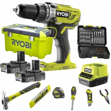 RYOBI WIERTARKO-WKRĘTARKA 2x2Ah +SKRZYNKA +WIERTŁA