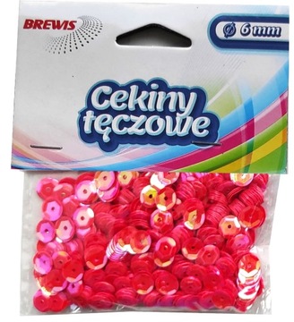CEKINY TĘCZOWE ozdobne kreatywne 6mm RÓŻOWE