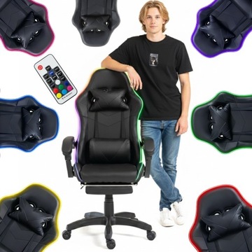 FOTEL GAMINGOWY LEDOWY KRZESŁO LED PREMIUM 7 KOLORÓW PILOT