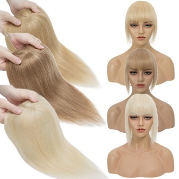 25cm NATURALNE Grzywką Damski Tupet MONO Topper 02