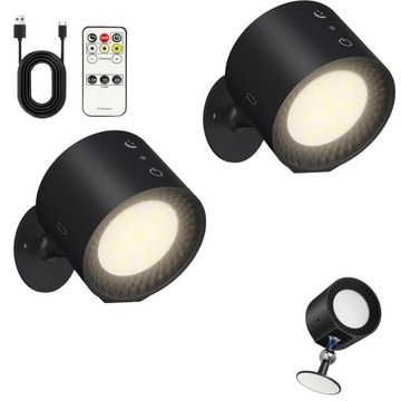 2SZT KINKIET ŚCIENNY LAMPA LED BEZPRZEWODOWY OBROTOWY CZARNY