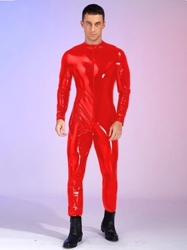 Men Zipper Crotch Full Body Suit Wetlook Patent Le