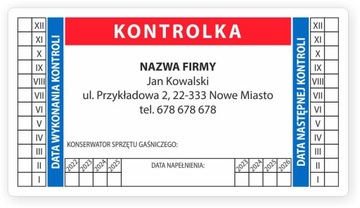 NAKLEJKI na gaśnicę, Kontrolka gaśnic PPOŻ 100 +10 szt.