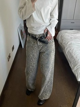 Woman Vintage Leopard Jeans 2024 Y2k Spring Autumn