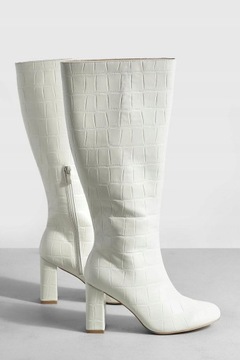 Boohoo vpv BIAŁE SŁUPEK KOZAKI OBCAS CROC 39 NG2