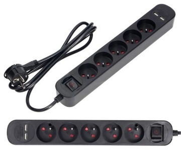 Orno Listwa Przeciwprzepięciowa Przedłużacz 5x 230V Ładowarka USB Wyłącznik