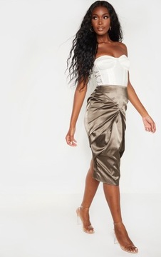 Атласная юбка миди K7 32 PLT хаки