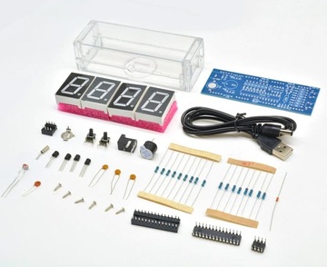 Часы с большими синими светодиодными цифрами, термометр, будильник, набор для самостоятельного изготовления.