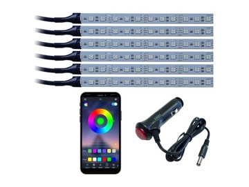 Oświetlenie wnętrza auta RGB 6x12LED BLUETOOTH