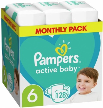 PAMPERS PIELUSZKI ACTIVE BABY 6 128 SZT MIESIECZNY