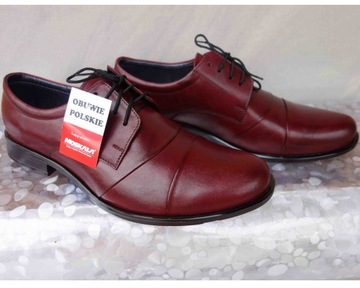 Широкие мужские кожаные туфли, ширина H, бордовые, № 44.