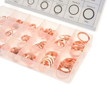 МЕДНЫЕ ШАЙБЫ УПЛОТНИТЕЛЬНЫЕ НАБОР МЕДНЫХ ШАЙБ 220 ШТ.