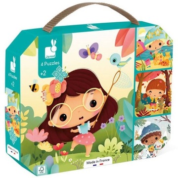 Janod Puzzle Progresywne W Walizce Pory Roku 4 Układanki 6, 9, 12 i 16 el