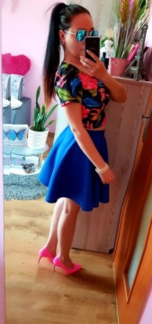 SET Блузка FLOWER TOP + васильковая расклешенная ЮБКА, XS