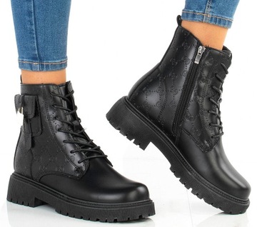 7070 CZARNE BOTKI GLANY OCIEPLANE EKOSKÓRA 39