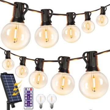 GIRLANDA SOLARNA OGRODOWA ŁAŃCUCH LAMPKI 25+2 ŻARÓWKA LED 7.6M Z PILOT