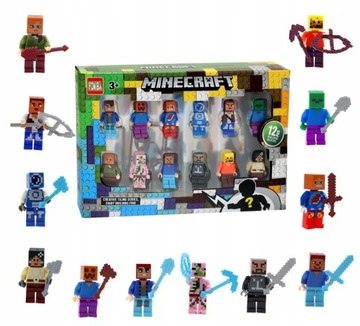 KLOCKI mini FIGURKI LUDZIKI MINECRAFT 12 sztuk