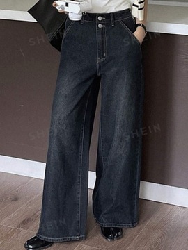 SHEIN SPODNIE JEANSY DAMSKIE SZEROKIE GRANATOWE XL 392