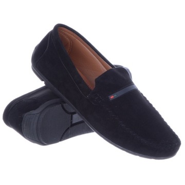 Czarne Lekkie Mokasyny Buty Męskie Wsuwane Zamszowe Lekkie Slip On 46