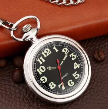 Nowy zegarek kieszonkowy - busola, sikor na łańcuszku - luminous, srebrny