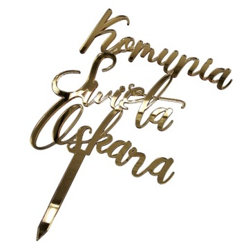 Топпер для первого причастия с именем на торте Святое причастие ИМЯ золотое зеркало