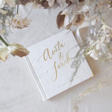 СВАДЕБНАЯ ГОСТЕВАЯ КНИГА, БЕЛАЯ, ЗОЛОТЫЕ БУМАГИ, бархат