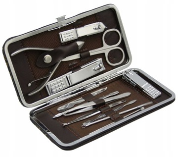 ZESTAW DO OBCINANIA PAZNOKCI ETUI PRZYBORNIK MANICURE PEDICURE CĄŻKI 12W1