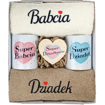 Ręczniki na Dzień Babci Dziadka KUBKI PREZENT DLA DZIADKÓW ZESTAW z haftem