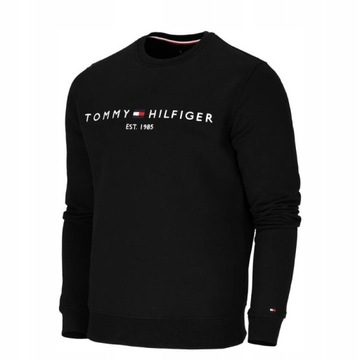 BLUZA MĘSKA TOMMY HILFIGER EST 1985 CZARNA BAWEŁNIANA DUŻE LOGO r.M