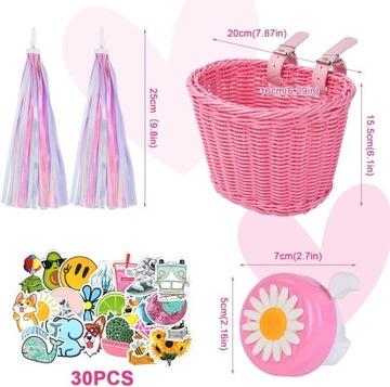 ВЕЛОСИПЕДНАЯ КОРЗИНА ДЛЯ ДЕВОЧЕК ВЕЛОСИПЕДНЫЕ АКСЕССУАРЫ РОЗОВЫЕ + НАКЛЕЙКИ 30x