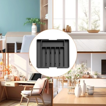 ROZSUWANY SZUFLADY NA SZTUĆCE WKŁAD ORGANIZATOR SZUFLAD KUCHNIA CZARNY