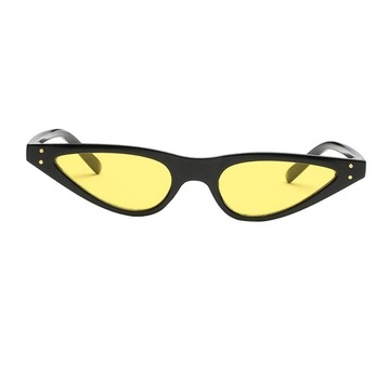 Damskie okulary przeciwsłoneczne w stylu retro, trójkątne, Cateye, czarne oprawki i żółte soczewki