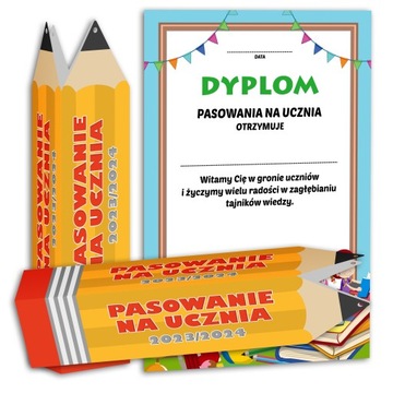 PUDEŁKO OŁÓWEK + DYPLOM PASOWANIE NA UCZNIA Z2