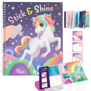 SZKICOWNIK KOLOROWANKA JEDNOROŻCE UNICORN BROKATOWE FOLIE+ NAKLEJKI TATUAŻE