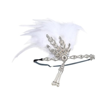 Повязка на голову с перьями, аксессуар для волос, повязка на голову, костюм 1920-х годов, белое перо