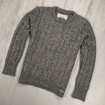 SUPERDRY JACOB KNIT MĘSKI SWETER L DZIANINOWY WEŁNIANY WARKOCZ