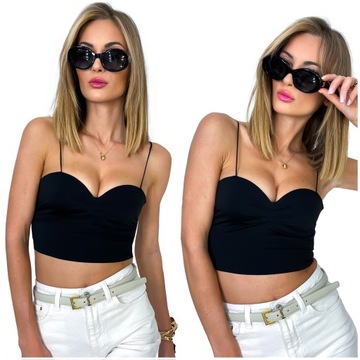 Bluzka damska CROP TOP na ramiączkach usztywniane miseczki marszczenia