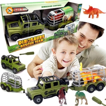 Auto Terenowe JEEP Do Rozkręcania Z PRZYCZEPĄ + DINOZAUR Z JURASIC PARK