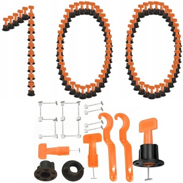 100x SYSTEM POZIOMOWANIA PŁYTEK KLIPSY v.2 + KLUCZ