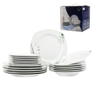 SERWIS OBIADOWY KOMPLET TALERZY DLA 6 OSÓB ZASTAWA 18 ELEMENTÓW PORCELANA