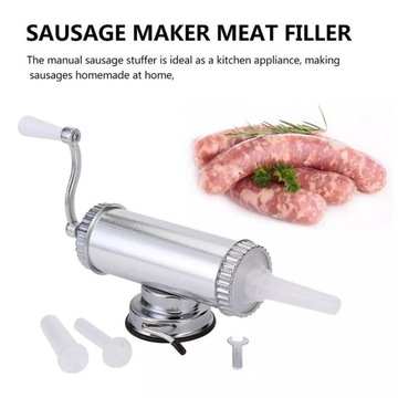 Kitchen Manual 2 LBS Sausage Maker Meat Stuffer Machine with 3 Filling