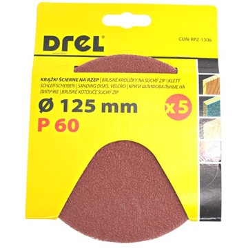 PAPIER ŚCIERNY NA RZEP KRĄŻKI 125mm P60 - 5szt