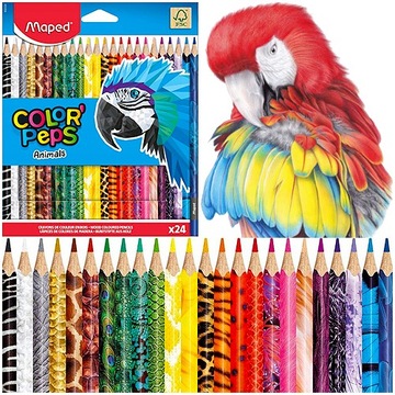 KREDKI OŁÓWKOWE TRÓJKĄTNE COLORPEPS ANIMALS MAPED 24 INTENSYWNE KOLORY