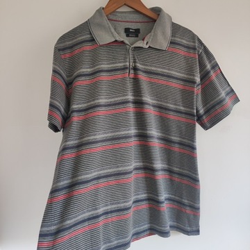 XL HUGO BOSS koszula polo regular fit mercerised paski szary czerwień