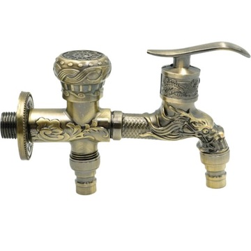 KRAN OGRODOWY Z PODWÓJNĄ WYLEWKĄ KRĄŻEK ZEWNĘTRZNY