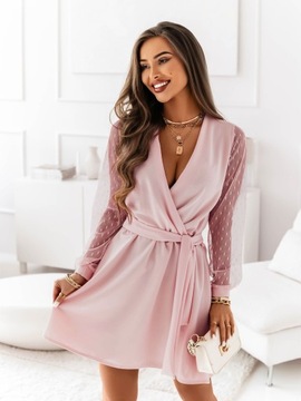 ЭЛЕГАНТНОЕ СВАДЕБНОЕ ПЛАТЬЕ, ВЫРЕЗ, ТЮЛЬ, РУКАВА S/M