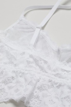 H&M komplet bielizny biały koronkowy soft bra stanik majtki miękki braletka